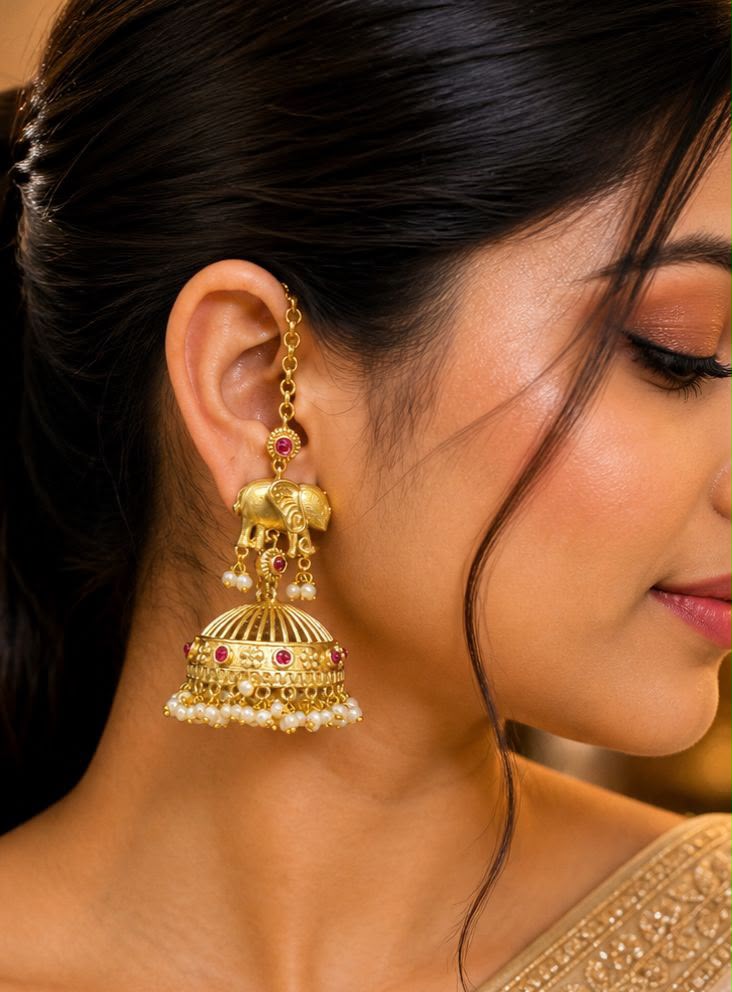Royal Elephant Pearl Jhumka Earrings
