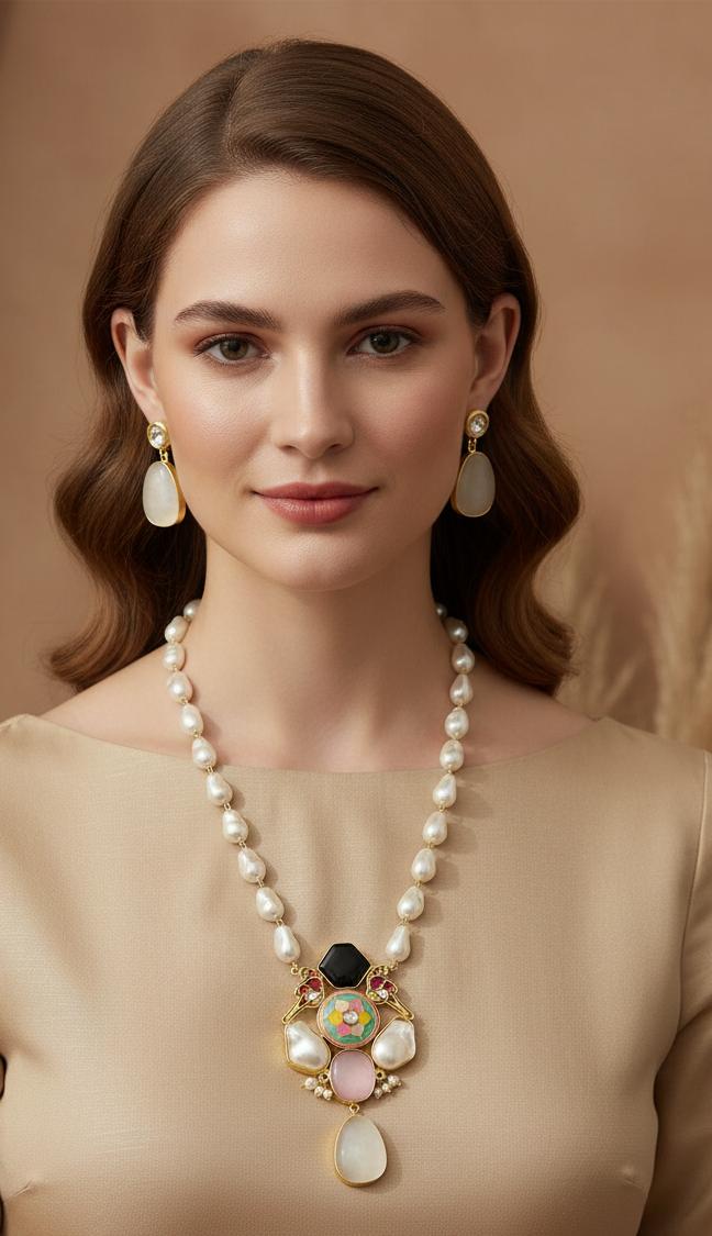 Neck Set With Natural Stone With Pearl