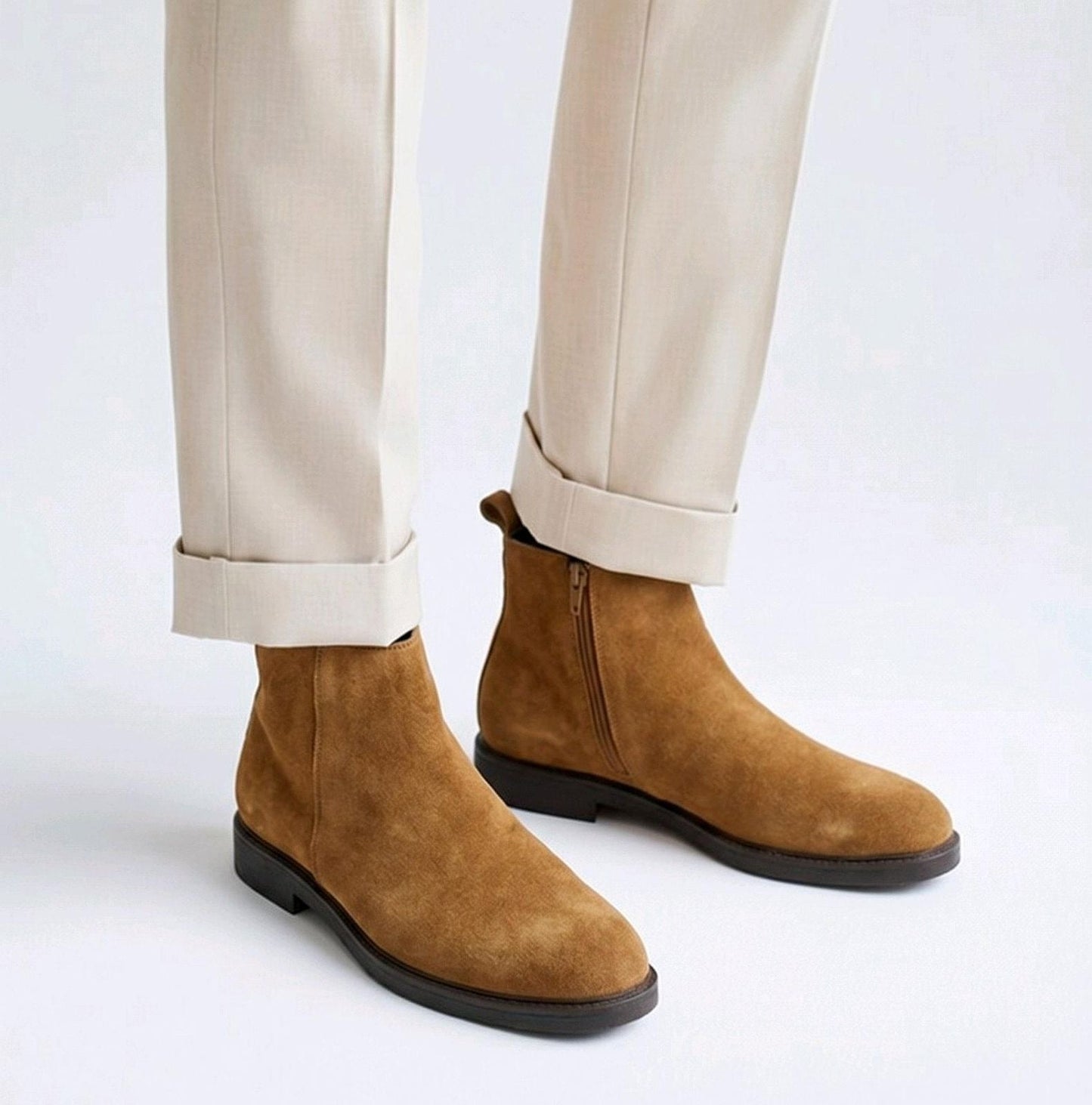ZA. Chelsea Round Toe Black Suede Leather Boot