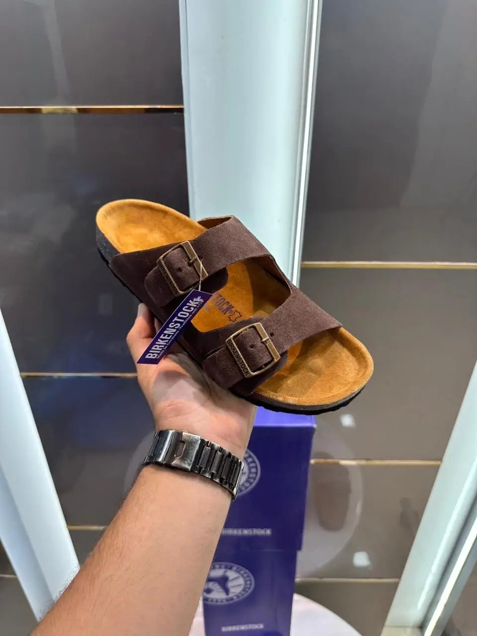 BS. Brown Arizona Suede Leather Slide