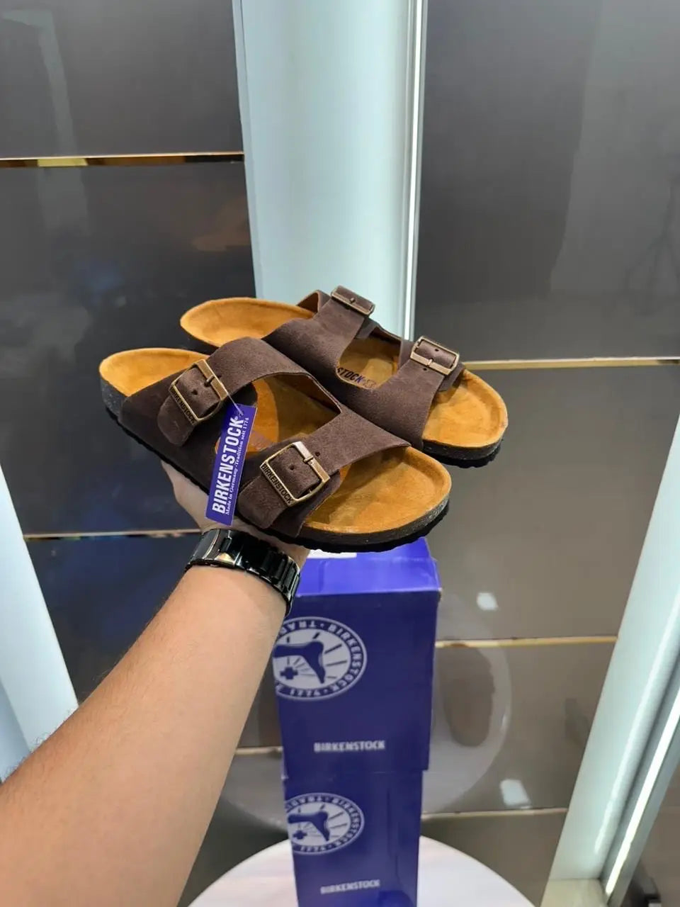 BS. Brown Arizona Suede Leather Slide
