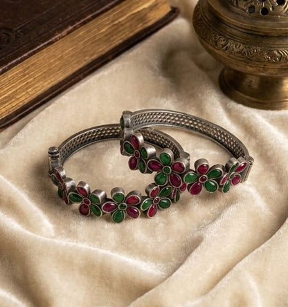 Oxidized Multi-Coloured Floral Kada Set