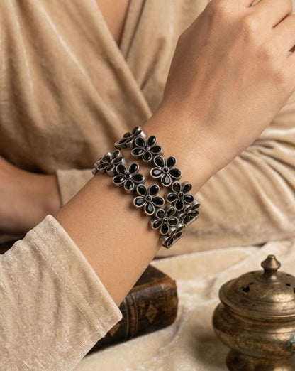 Antique Floral Oxidised Bracelet - Black