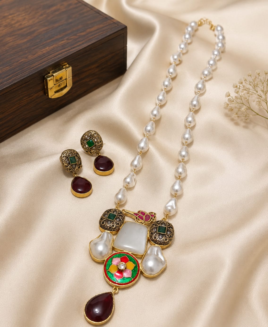 Neck Set With Natural Stone With Pearl