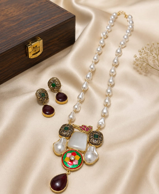 Neck Set With Natural Stone With Pearl